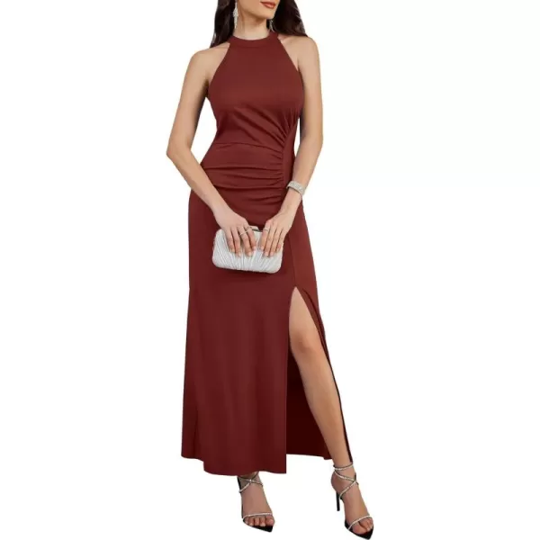 imageGRACE KARIN Womens Halter Neck Split Long Maxi Formal Dresses Bridesmaid Prom Party Wedding Guest Dresses 2024Red Brown