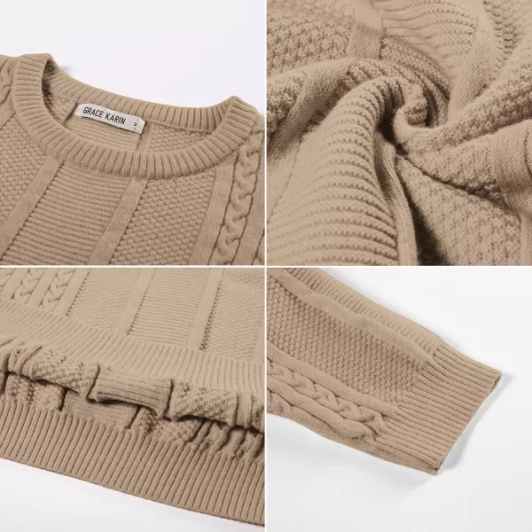 imageGRACE KARIN Mens Crewneck Pullover Sweaters Classic Casual Knitted Cable Sweaters with Ribbing EdgeKhaki