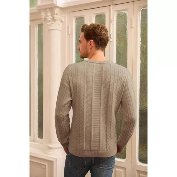 imageGRACE KARIN Mens Crewneck Pullover Sweaters Classic Casual Knitted Cable Sweaters with Ribbing EdgeKhaki