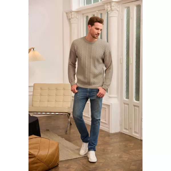 imageGRACE KARIN Mens Crewneck Pullover Sweaters Classic Casual Knitted Cable Sweaters with Ribbing EdgeKhaki