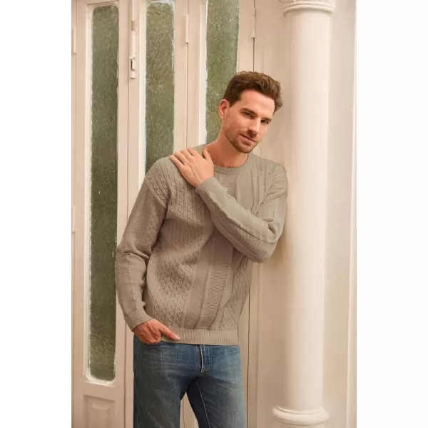 imageGRACE KARIN Mens Crewneck Pullover Sweaters Classic Casual Knitted Cable Sweaters with Ribbing EdgeKhaki