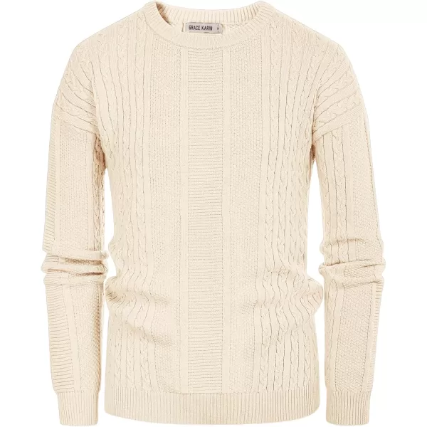 imageGRACE KARIN Mens Crewneck Pullover Sweaters Classic Casual Knitted Cable Sweaters with Ribbing EdgeOffwhite