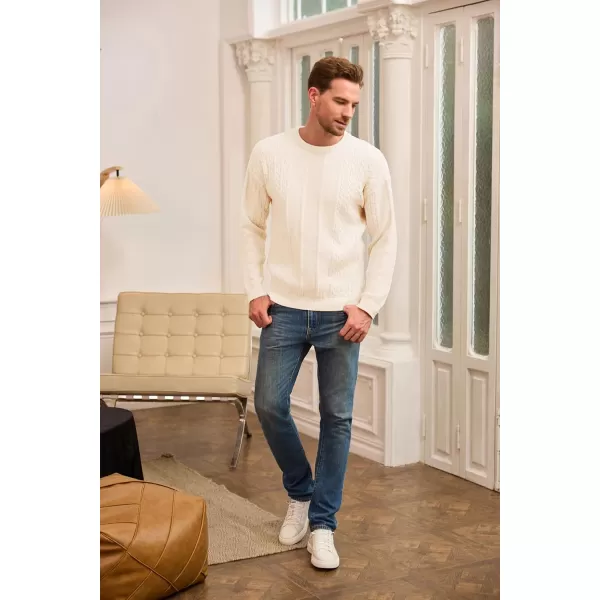 imageGRACE KARIN Mens Crewneck Pullover Sweaters Classic Casual Knitted Cable Sweaters with Ribbing EdgeOffwhite