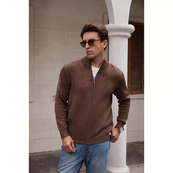 imageGRACE KARIN Mens FullZip Knitted Cardigan Sweater Stand Collar Casual Slim Fit Knitted SweaterCoffee