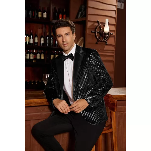 imageGRACE KARIN Mens Shiny Sequin Blazer Tuxedo One Button Slim Fit Suit Jacket for PartyPromWeddingBlack