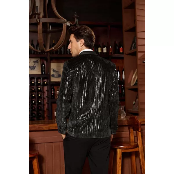 imageGRACE KARIN Mens Shiny Sequin Blazer Tuxedo One Button Slim Fit Suit Jacket for PartyPromWeddingBlack