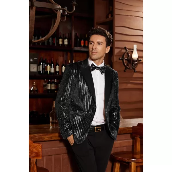 imageGRACE KARIN Mens Shiny Sequin Blazer Tuxedo One Button Slim Fit Suit Jacket for PartyPromWeddingBlack