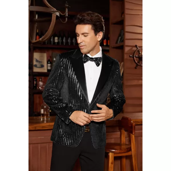 imageGRACE KARIN Mens Shiny Sequin Blazer Tuxedo One Button Slim Fit Suit Jacket for PartyPromWeddingBlack