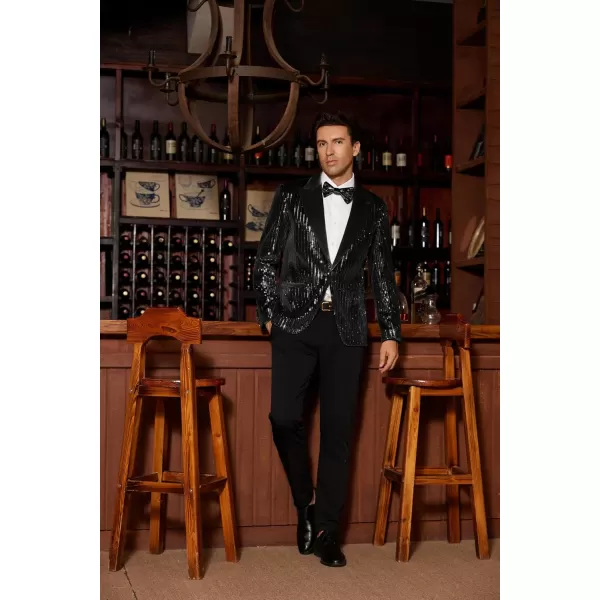 imageGRACE KARIN Mens Shiny Sequin Blazer Tuxedo One Button Slim Fit Suit Jacket for PartyPromWeddingBlack