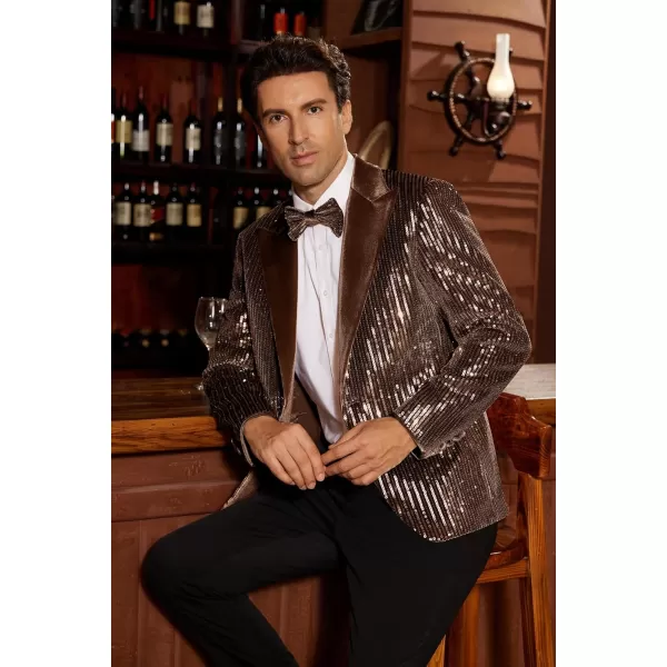 imageGRACE KARIN Mens Shiny Sequin Blazer Tuxedo One Button Slim Fit Suit Jacket for PartyPromWeddingDark Brown