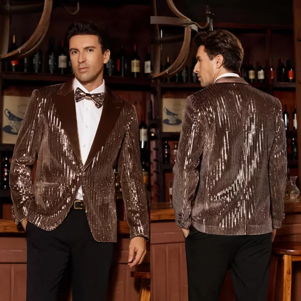 imageGRACE KARIN Mens Shiny Sequin Blazer Tuxedo One Button Slim Fit Suit Jacket for PartyPromWeddingDark Brown