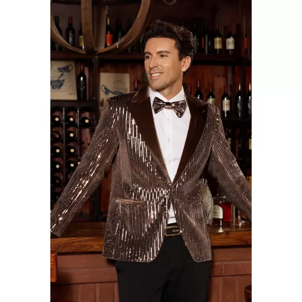 imageGRACE KARIN Mens Shiny Sequin Blazer Tuxedo One Button Slim Fit Suit Jacket for PartyPromWeddingDark Brown