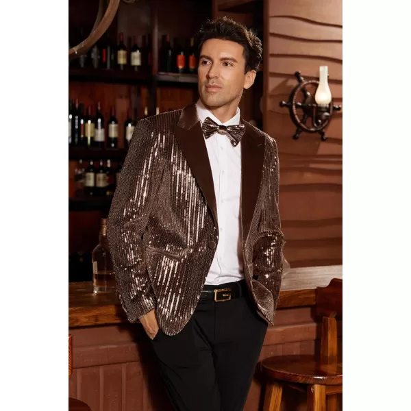 imageGRACE KARIN Mens Shiny Sequin Blazer Tuxedo One Button Slim Fit Suit Jacket for PartyPromWeddingDark Brown