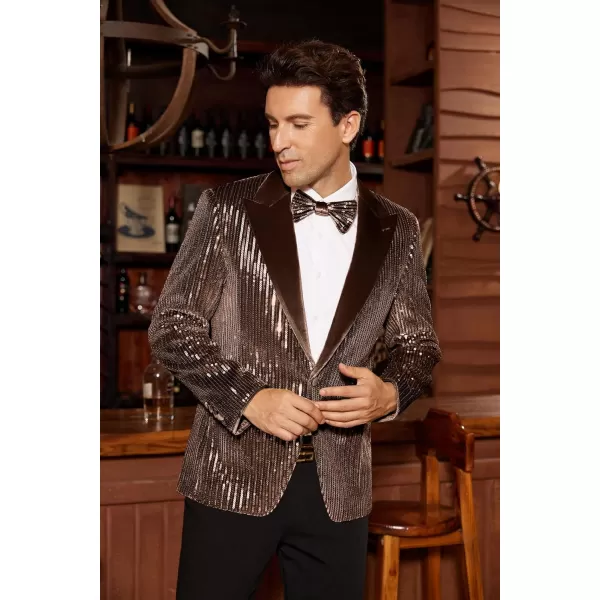 imageGRACE KARIN Mens Shiny Sequin Blazer Tuxedo One Button Slim Fit Suit Jacket for PartyPromWeddingDark Brown