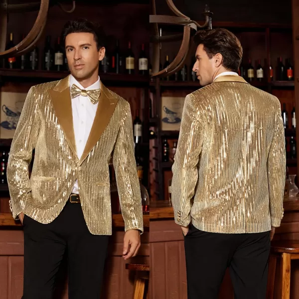 imageGRACE KARIN Mens Shiny Sequin Blazer Tuxedo One Button Slim Fit Suit Jacket for PartyPromWeddingGold