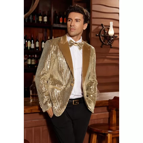 imageGRACE KARIN Mens Shiny Sequin Blazer Tuxedo One Button Slim Fit Suit Jacket for PartyPromWeddingGold