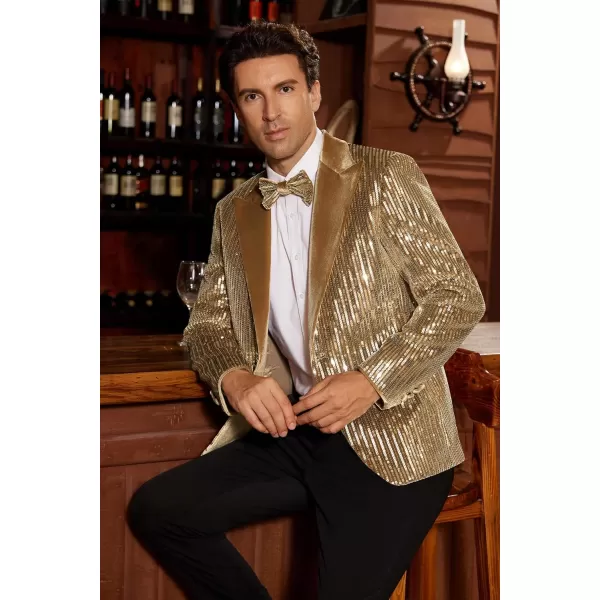 imageGRACE KARIN Mens Shiny Sequin Blazer Tuxedo One Button Slim Fit Suit Jacket for PartyPromWeddingGold