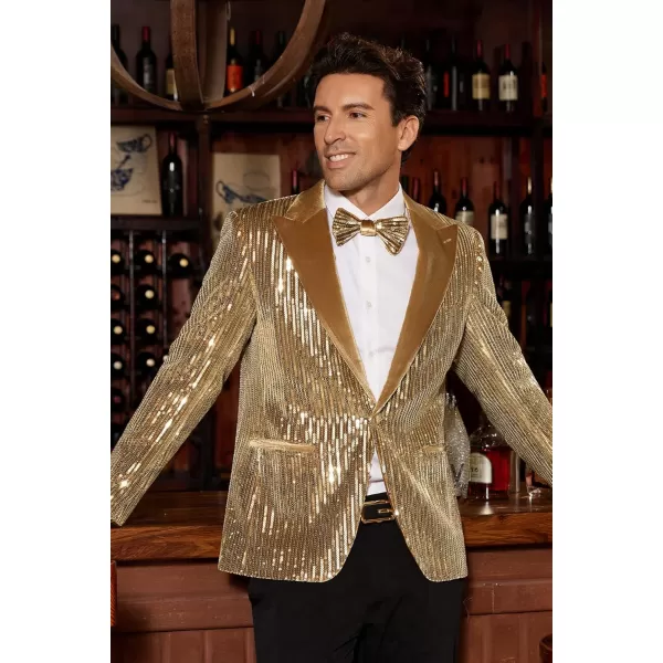 imageGRACE KARIN Mens Shiny Sequin Blazer Tuxedo One Button Slim Fit Suit Jacket for PartyPromWeddingGold