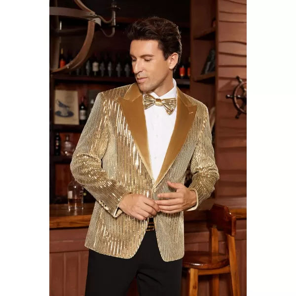 imageGRACE KARIN Mens Shiny Sequin Blazer Tuxedo One Button Slim Fit Suit Jacket for PartyPromWeddingGold