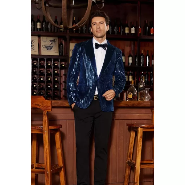 imageGRACE KARIN Mens Shiny Sequin Blazer Tuxedo One Button Slim Fit Suit Jacket for PartyPromWeddingRoyal Blue