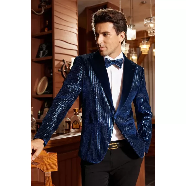 imageGRACE KARIN Mens Shiny Sequin Blazer Tuxedo One Button Slim Fit Suit Jacket for PartyPromWeddingRoyal Blue