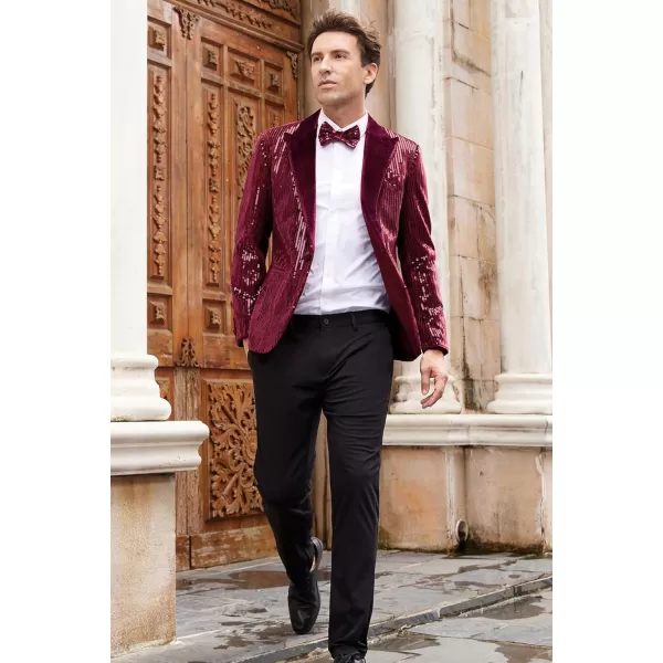 imageGRACE KARIN Mens Shiny Sequin Blazer Tuxedo One Button Slim Fit Suit Jacket for PartyPromWeddingWine Red