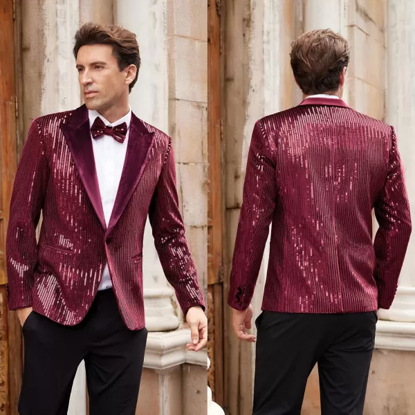 imageGRACE KARIN Mens Shiny Sequin Blazer Tuxedo One Button Slim Fit Suit Jacket for PartyPromWeddingWine Red