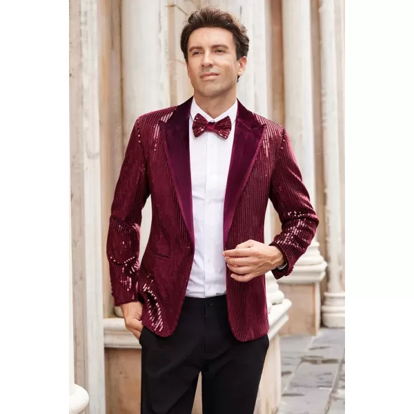 imageGRACE KARIN Mens Shiny Sequin Blazer Tuxedo One Button Slim Fit Suit Jacket for PartyPromWeddingWine Red