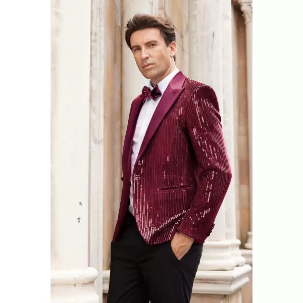 imageGRACE KARIN Mens Shiny Sequin Blazer Tuxedo One Button Slim Fit Suit Jacket for PartyPromWeddingWine Red