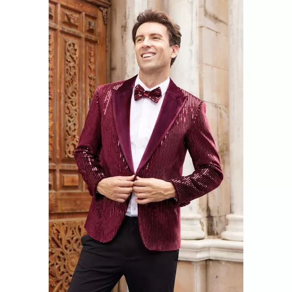 imageGRACE KARIN Mens Shiny Sequin Blazer Tuxedo One Button Slim Fit Suit Jacket for PartyPromWeddingWine Red