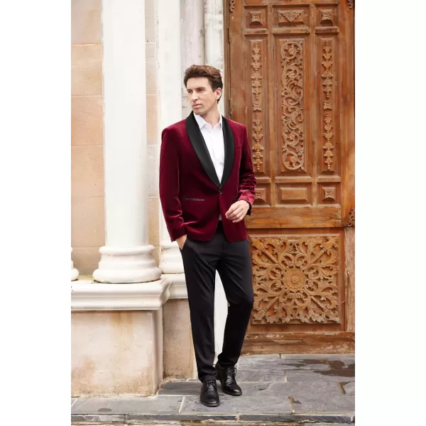 imageGRACE KARIN Mens Velvet Blazer One Button Shawl Lapel Slim Fit Suit Jacket Sport Coat Dinner Party Prom Wedding TuxedoBurgundy