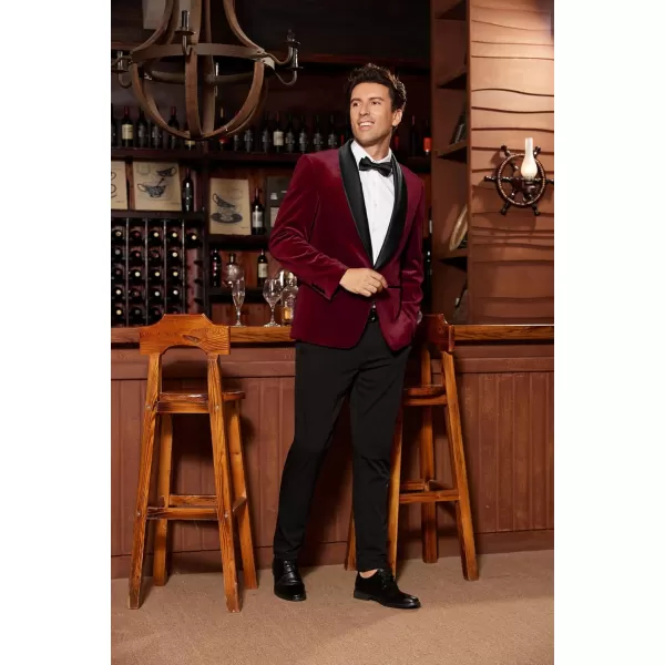 imageGRACE KARIN Mens Velvet Blazer One Button Shawl Lapel Slim Fit Suit Jacket Sport Coat Dinner Party Prom Wedding TuxedoBurgundy