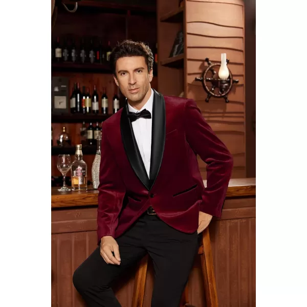 imageGRACE KARIN Mens Velvet Blazer One Button Shawl Lapel Slim Fit Suit Jacket Sport Coat Dinner Party Prom Wedding TuxedoBurgundy