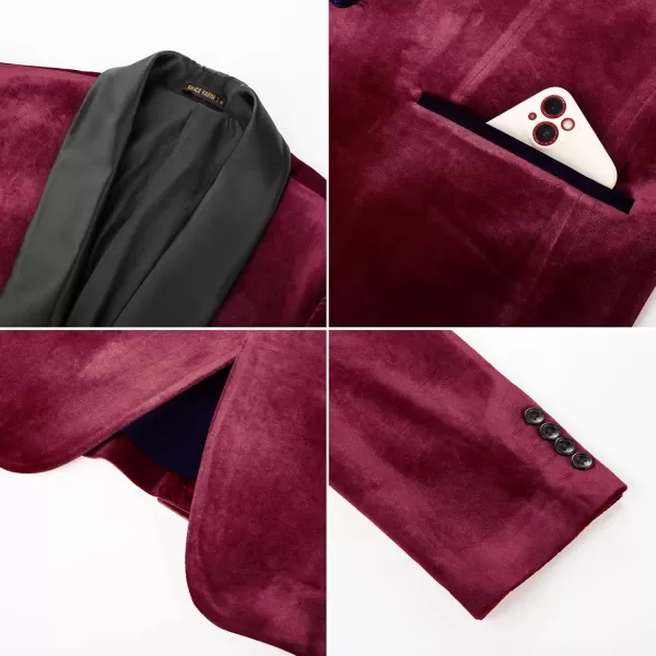 imageGRACE KARIN Mens Velvet Blazer One Button Shawl Lapel Slim Fit Suit Jacket Sport Coat Dinner Party Prom Wedding TuxedoBurgundy