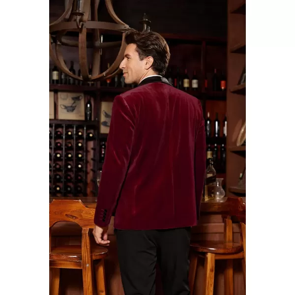 imageGRACE KARIN Mens Velvet Blazer One Button Shawl Lapel Slim Fit Suit Jacket Sport Coat Dinner Party Prom Wedding TuxedoBurgundy