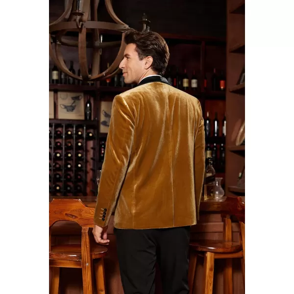 imageGRACE KARIN Mens Velvet Blazer One Button Shawl Lapel Slim Fit Suit Jacket Sport Coat Dinner Party Prom Wedding TuxedoGold