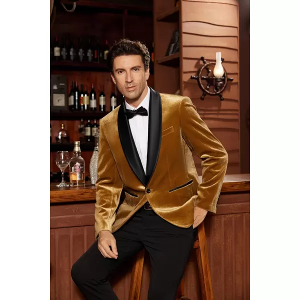 imageGRACE KARIN Mens Velvet Blazer One Button Shawl Lapel Slim Fit Suit Jacket Sport Coat Dinner Party Prom Wedding TuxedoGold