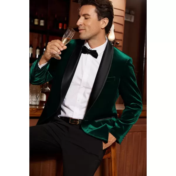 imageGRACE KARIN Mens Velvet Blazer One Button Shawl Lapel Slim Fit Suit Jacket Sport Coat Dinner Party Prom Wedding TuxedoGreen