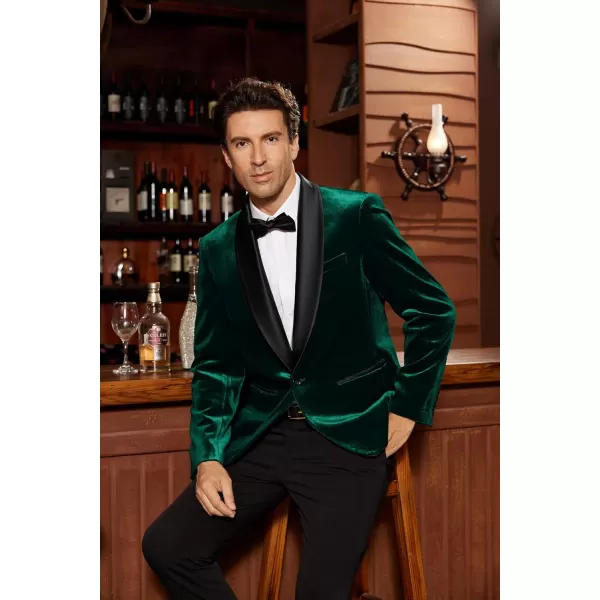 imageGRACE KARIN Mens Velvet Blazer One Button Shawl Lapel Slim Fit Suit Jacket Sport Coat Dinner Party Prom Wedding TuxedoGreen