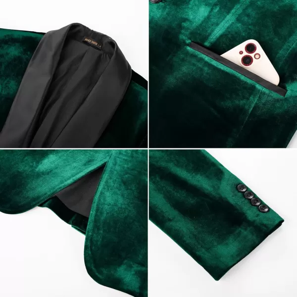 imageGRACE KARIN Mens Velvet Blazer One Button Shawl Lapel Slim Fit Suit Jacket Sport Coat Dinner Party Prom Wedding TuxedoGreen