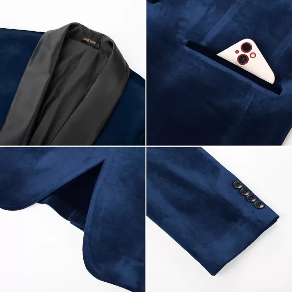 imageGRACE KARIN Mens Velvet Blazer One Button Shawl Lapel Slim Fit Suit Jacket Sport Coat Dinner Party Prom Wedding TuxedoNavy Blue