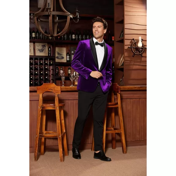 imageGRACE KARIN Mens Velvet Blazer One Button Shawl Lapel Slim Fit Suit Jacket Sport Coat Dinner Party Prom Wedding TuxedoPurple