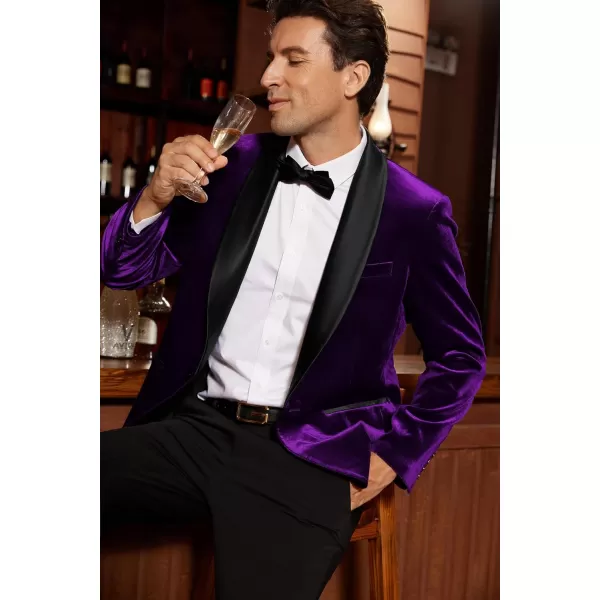 imageGRACE KARIN Mens Velvet Blazer One Button Shawl Lapel Slim Fit Suit Jacket Sport Coat Dinner Party Prom Wedding TuxedoPurple