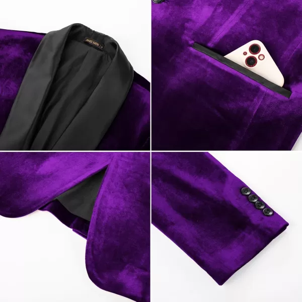 imageGRACE KARIN Mens Velvet Blazer One Button Shawl Lapel Slim Fit Suit Jacket Sport Coat Dinner Party Prom Wedding TuxedoPurple