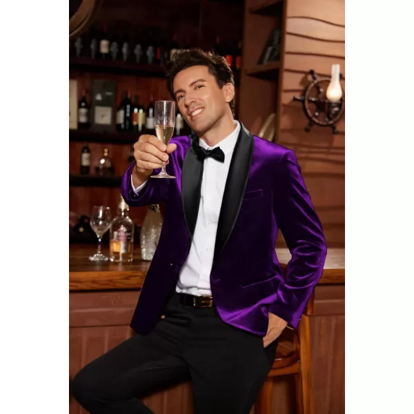 imageGRACE KARIN Mens Velvet Blazer One Button Shawl Lapel Slim Fit Suit Jacket Sport Coat Dinner Party Prom Wedding TuxedoPurple