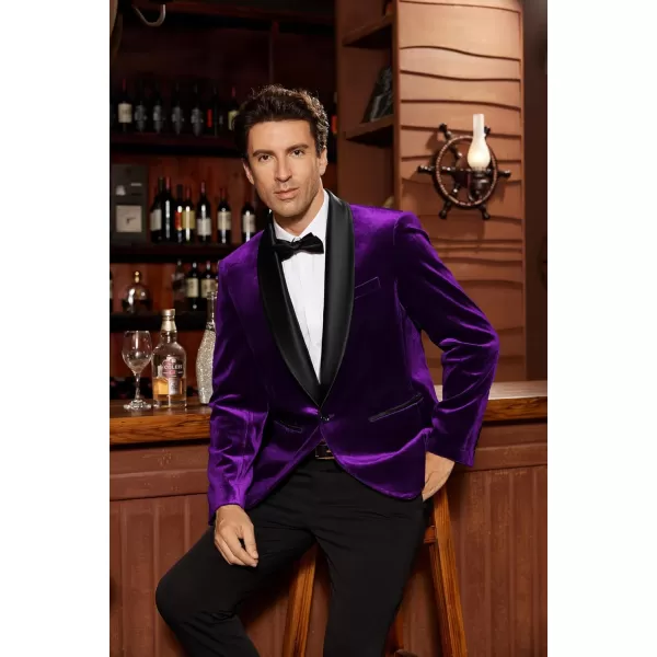 imageGRACE KARIN Mens Velvet Blazer One Button Shawl Lapel Slim Fit Suit Jacket Sport Coat Dinner Party Prom Wedding TuxedoPurple