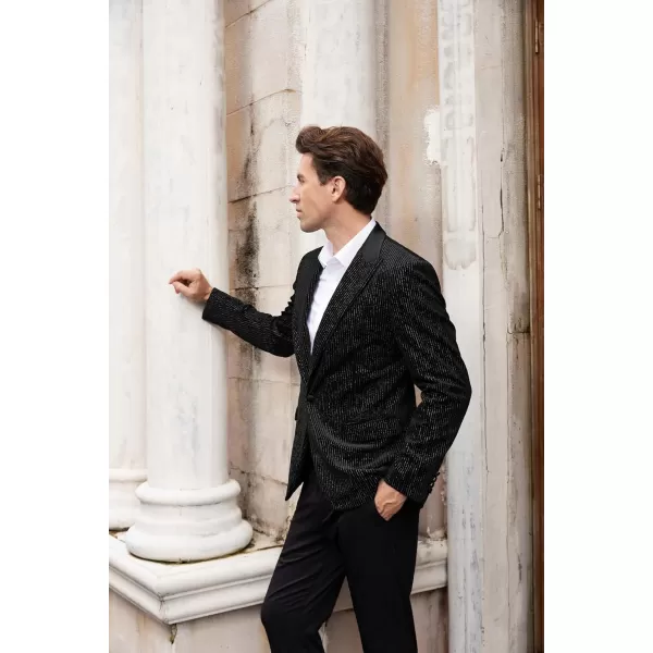 imageGRACE KARIN Mens Velvet Blazer One Button Sport Coat Tuxedo Jacket for Party Prom Wedding DinnerBlack