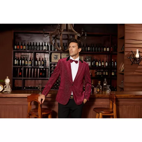 imageGRACE KARIN Mens Velvet Blazer One Button Sport Coat Tuxedo Jacket for Party Prom Wedding DinnerWine Red