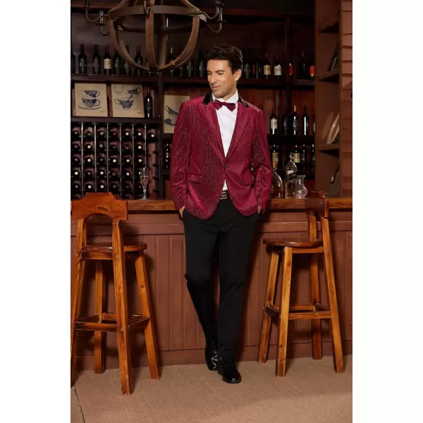 imageGRACE KARIN Mens Velvet Blazer One Button Sport Coat Tuxedo Jacket for Party Prom Wedding DinnerWine Red
