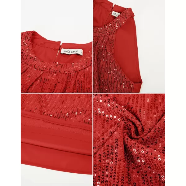 imageGRACE KARIN Sequin Halter Tops for Women Sleeveless Sparkly Shiny Tank Tops Ruched Flowy Sparkly Club Outfits Party ShirtBright Red